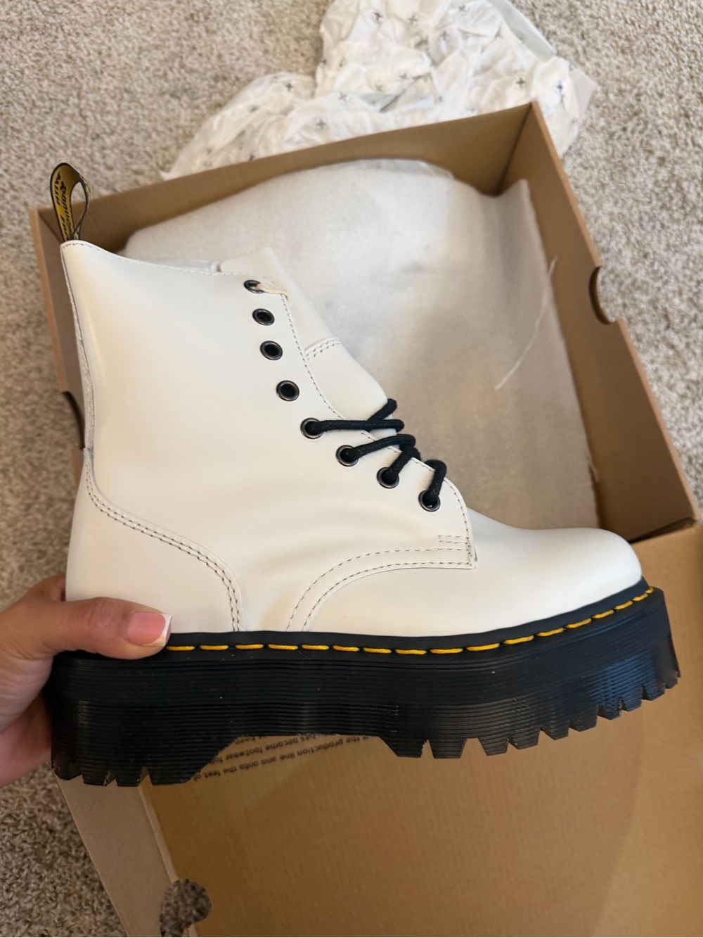 Dr. Martens White Platform Lace-Up Combat Boot with Black Sole